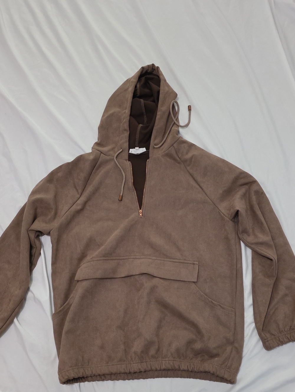 MACARON Faux Suede Brown Hooded Pull Over Size M